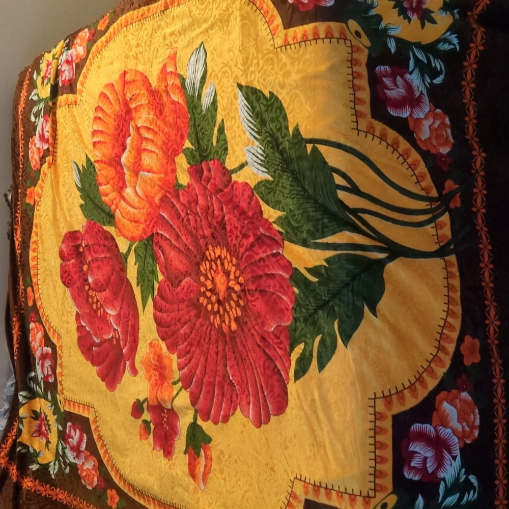 Gorgeous Floral Orange & Brown Lightweight Bed Cover with Fringe